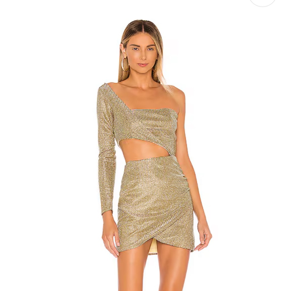 Althea One Sleeve Mini Dress in Gold by superdown. Size Medium. Worn once.